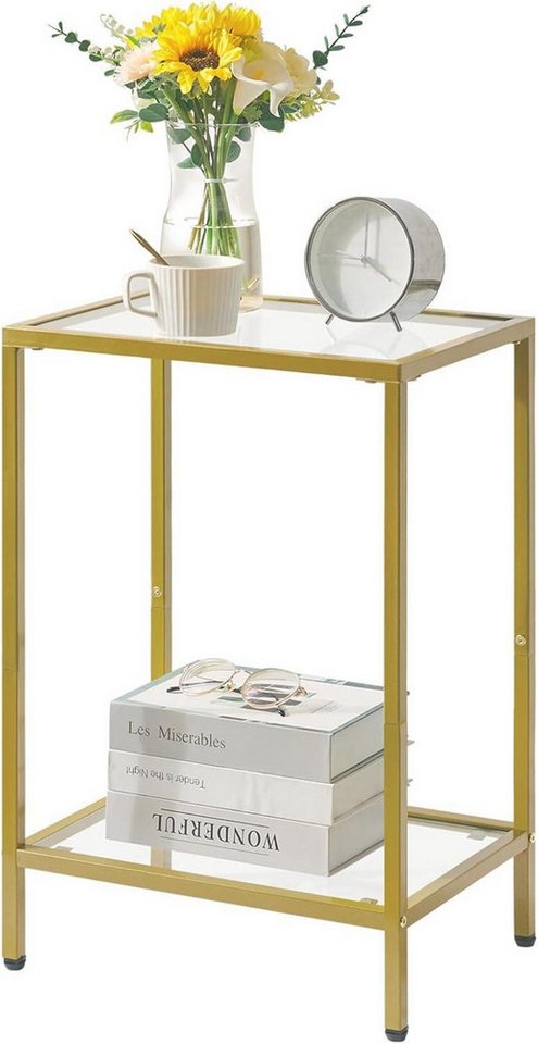 LuxusKollektion Beistelltisch Beistelltisch Quadratischer Couchtisch Metallrahmen gehärtetes Glas von LuxusKollektion
