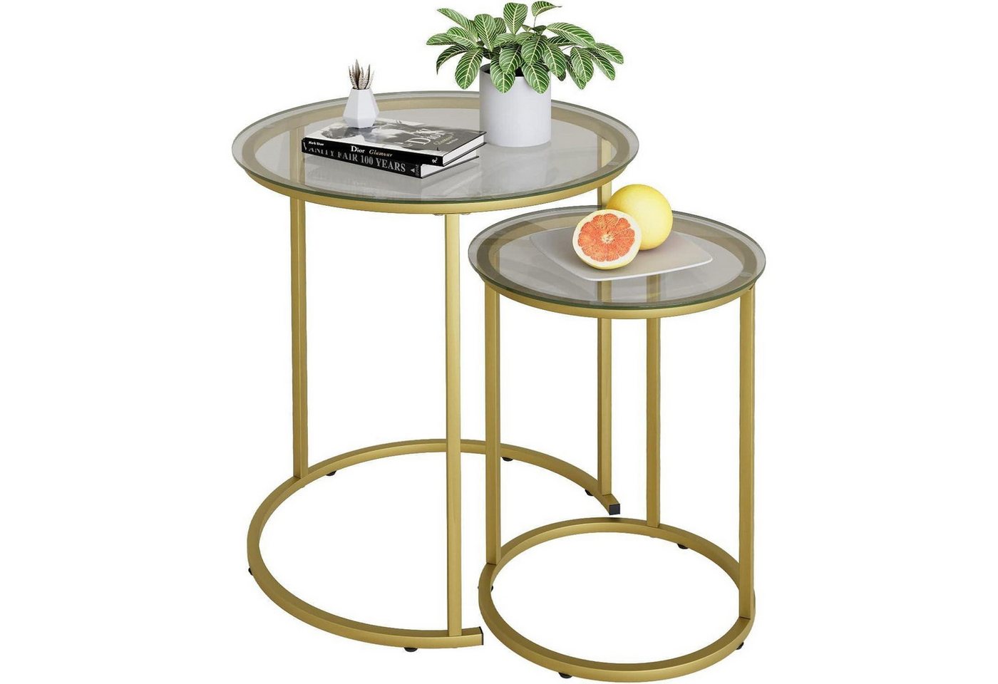 LuxusKollektion Beistelltisch Beistelltische rund Set 2 Metallrahmen Glasplatte Büro 50 35 CM Gold von LuxusKollektion