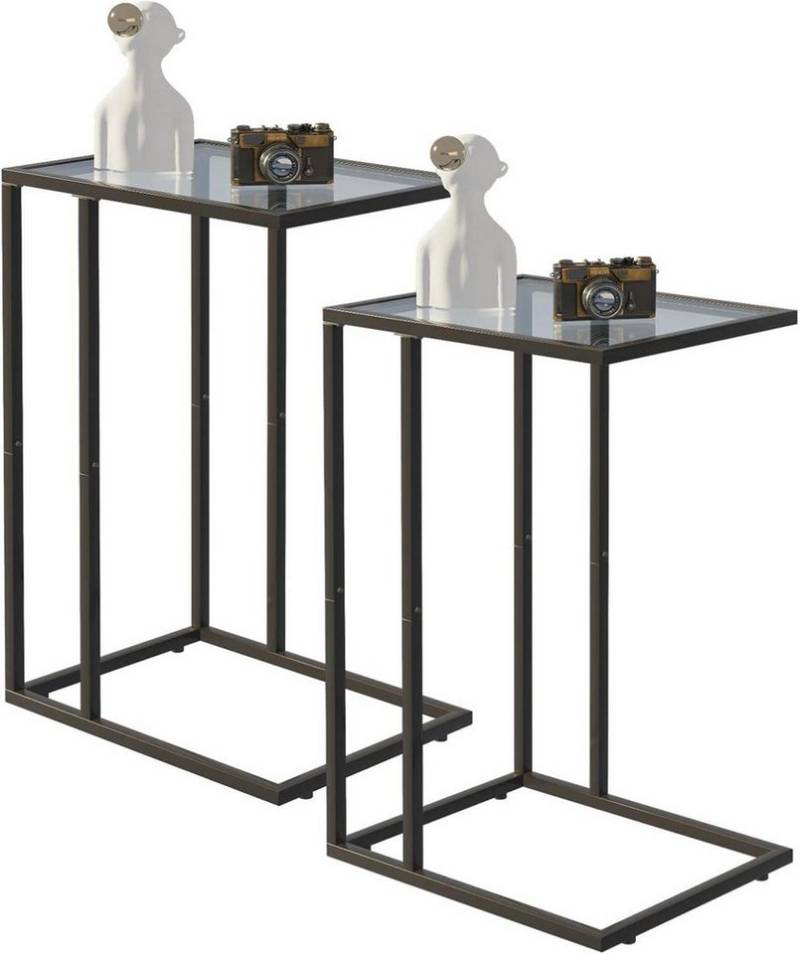 LuxusKollektion Beistelltisch C-förmiger Glas-Beistelltisch 2er Set für Couch & Sofa, Schwarz von LuxusKollektion