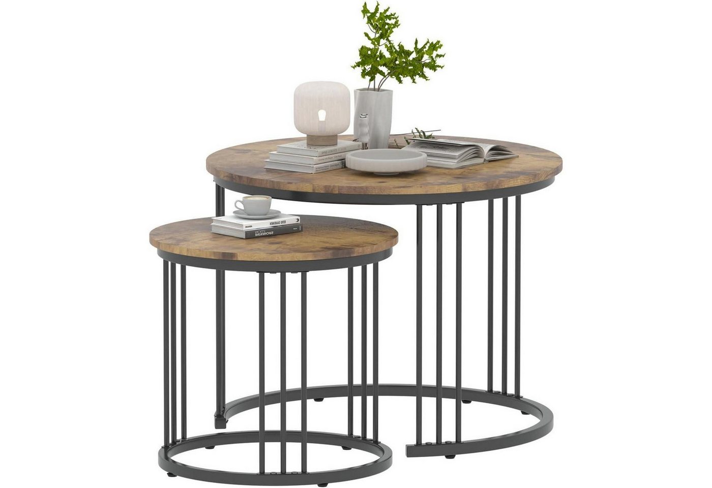 LuxusKollektion Beistelltisch Couchtische rund 2er Set Metallrahmen 23,6 15,7 Large Rustic Brown von LuxusKollektion
