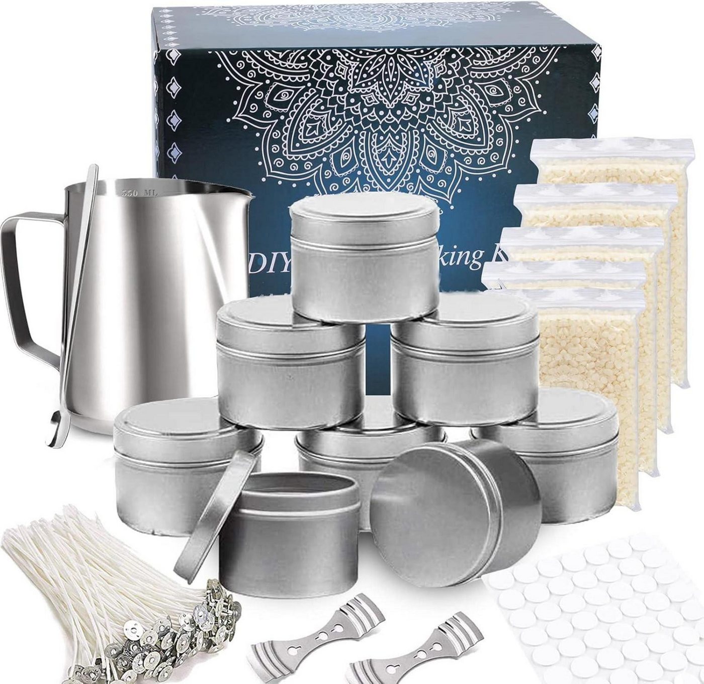 LuxusKollektion Bienenwachskerze DIY Candle Making Kit Bienenwachs Zubehör Set Muttertag Silber Blau von LuxusKollektion