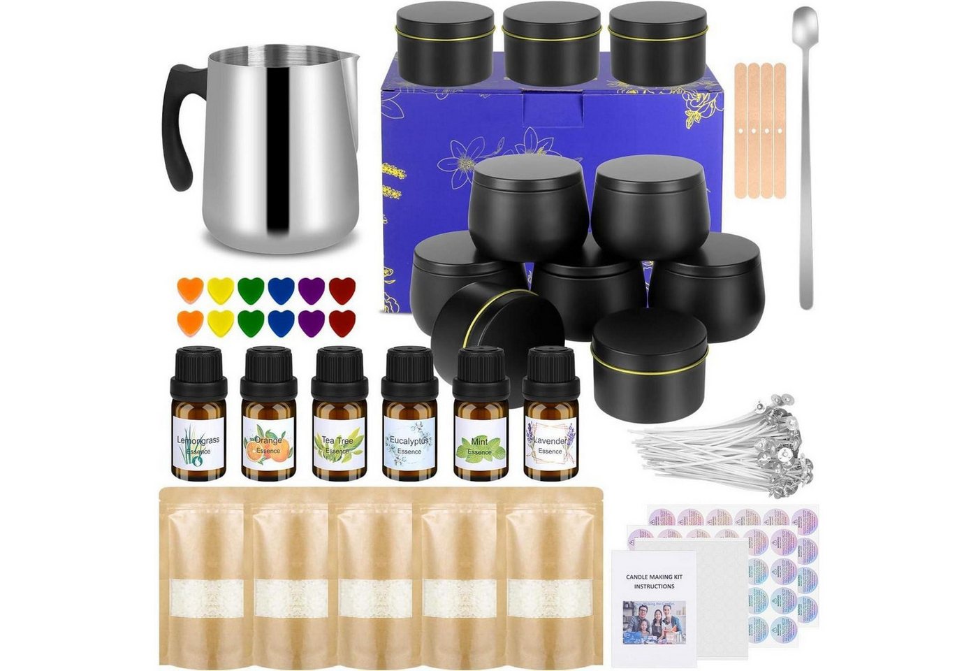 LuxusKollektion Bienenwachskerze Kerzen DIY Bienenwachs Duftöl Farbblöcke Kerzendosen Dochte Black von LuxusKollektion