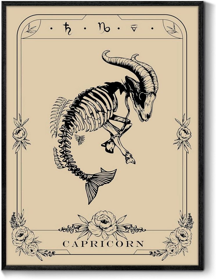 MHARTK66 Bild mit Rahmen Konstellation Leinwand Bilder Schwarz 30x40 cm Steinbock Tarot von MHARTK66