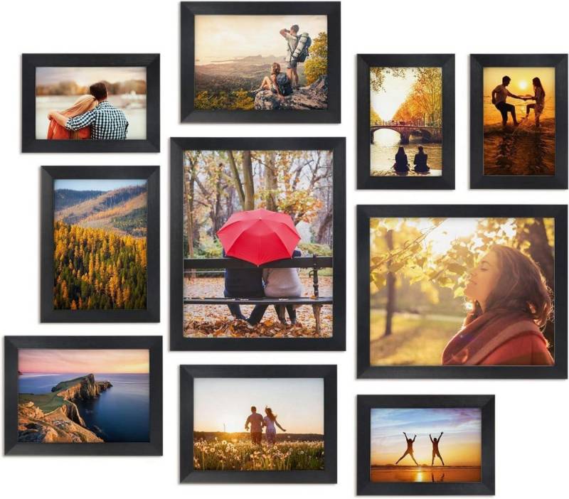 LuxusKollektion Bilderrahmen-Set 10er Bilderrahmen Set Schwarz - Verschiedene Größen Wand oder Tisch von LuxusKollektion