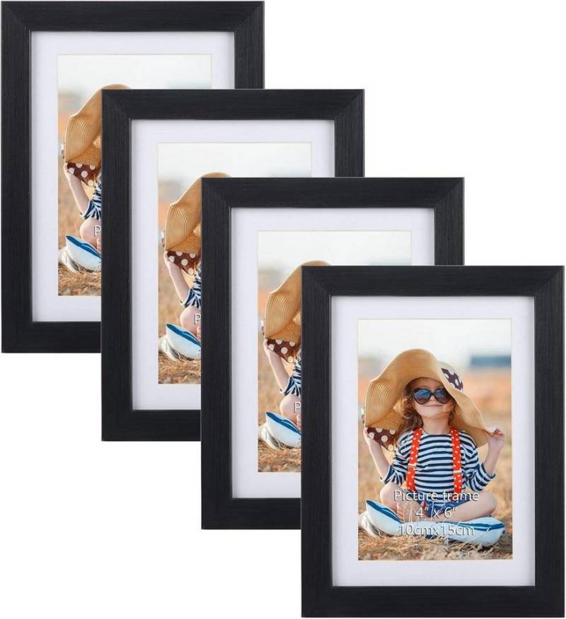 LuxusKollektion Bilderrahmen-Set 4er-Set Bilderrahmen 10x15cm Schwarz mit Passepartouts / 13x18 von LuxusKollektion
