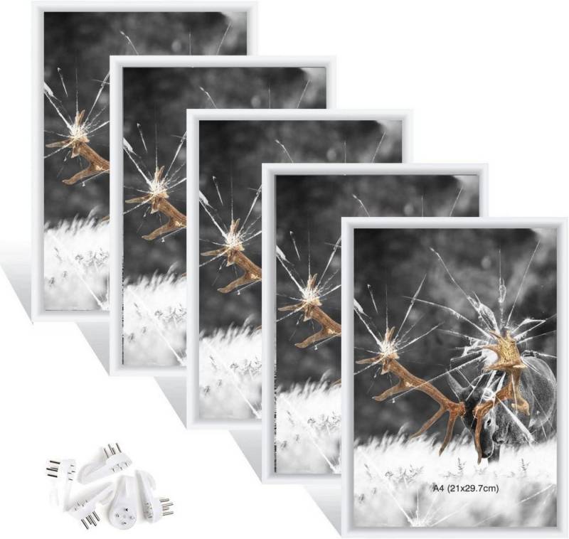 LuxusKollektion Bilderrahmen-Set 5er Set Weiß Fotorahmen DIN A4 Plexi-Glas Haken Portraitrahmen von LuxusKollektion