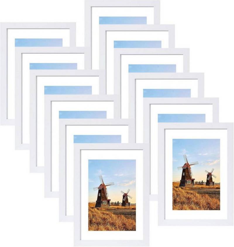 LuxusKollektion Bilderrahmen-Set Bilderrahmen 13x18 cm 12er Set Holzrahmen mit Passepartout von LuxusKollektion