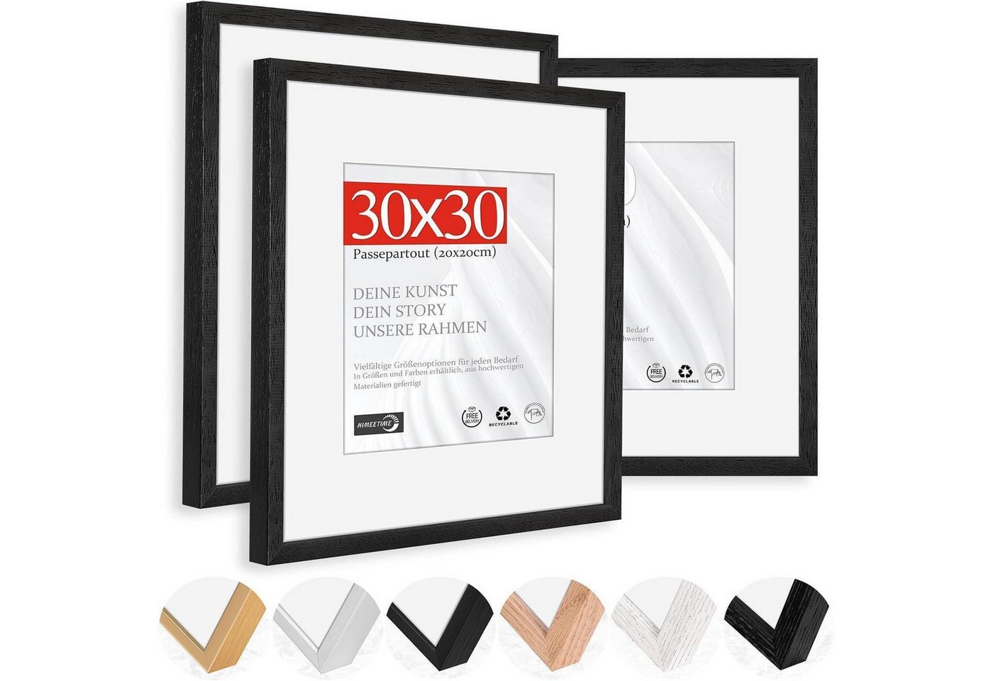 LuxusKollektion Bilderrahmen-Set Bilderrahmen 30x30cm 3x Passepartout 20x20cm Holz Schwarz 30x30cm 3x von LuxusKollektion