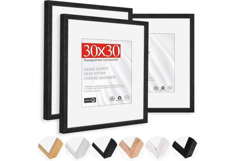 LuxusKollektion Bilderrahmen-Set Bilderrahmen 30x30cm 3x Passepartout 20x20cm Holz Schwarz 30x30cm 3x von LuxusKollektion