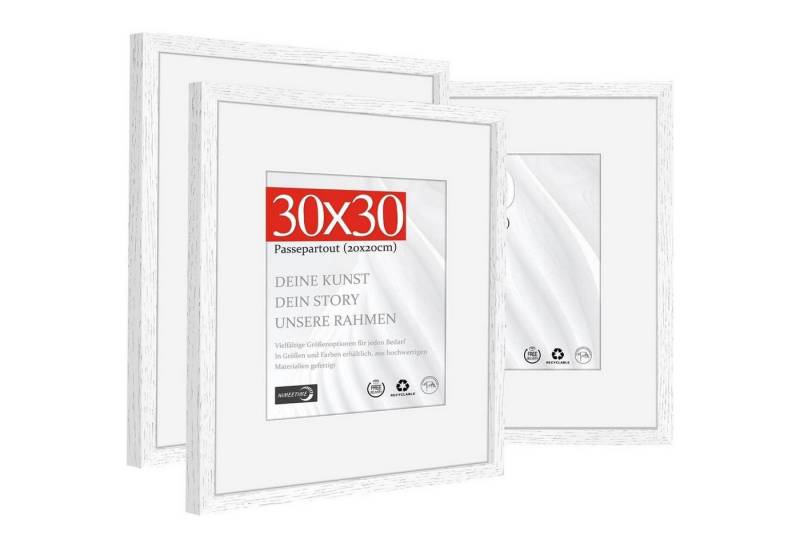 LuxusKollektion Bilderrahmen-Set Bilderrahmen 30x30cm Passepartout 20x20cm Holz Holz Weiß 30x30cm 3x von LuxusKollektion