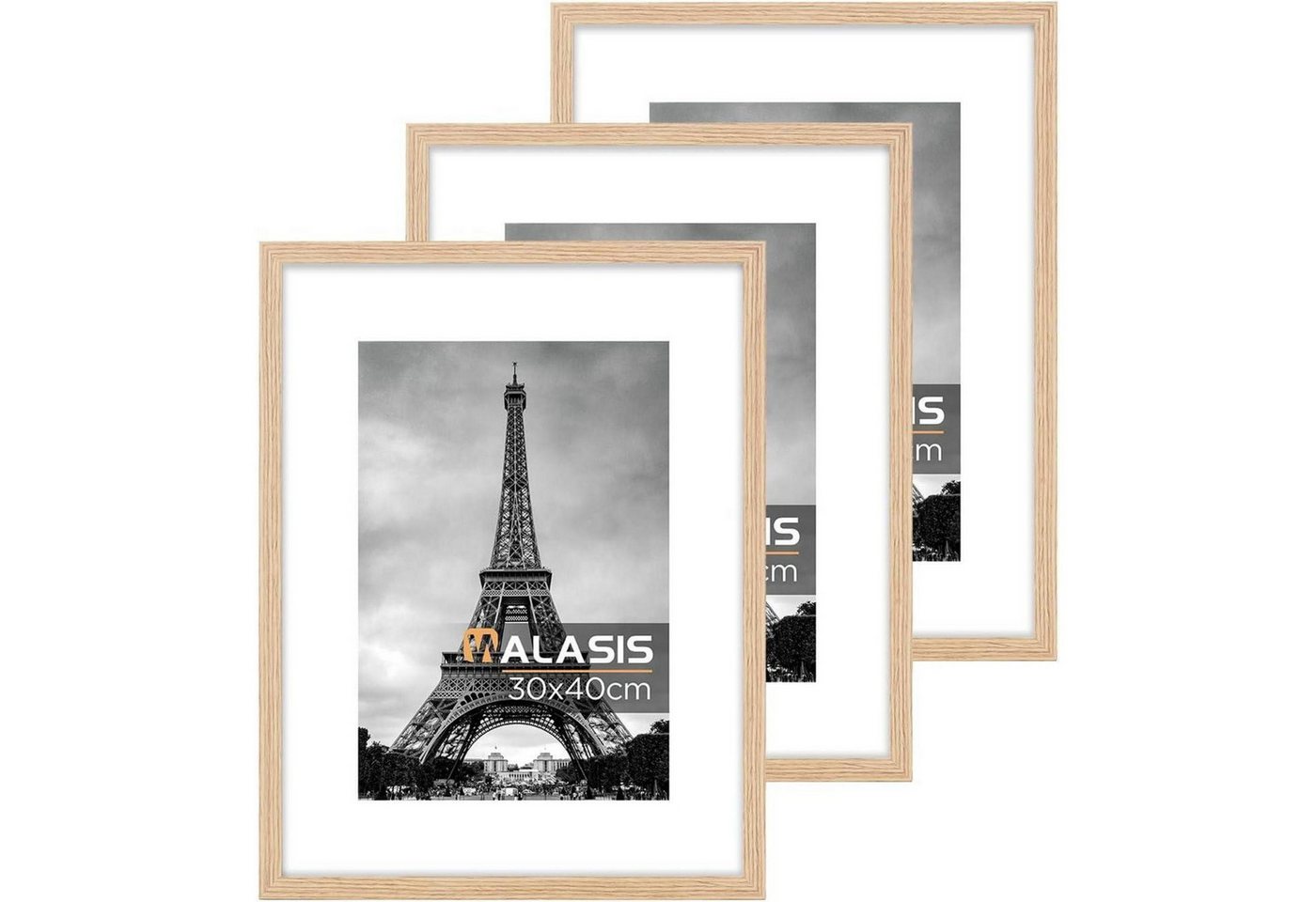 LuxusKollektion Bilderrahmen-Set Bilderrahmen 30x40 Holz 3er Set Passepartout Acrylglas Natur 30x40 von LuxusKollektion