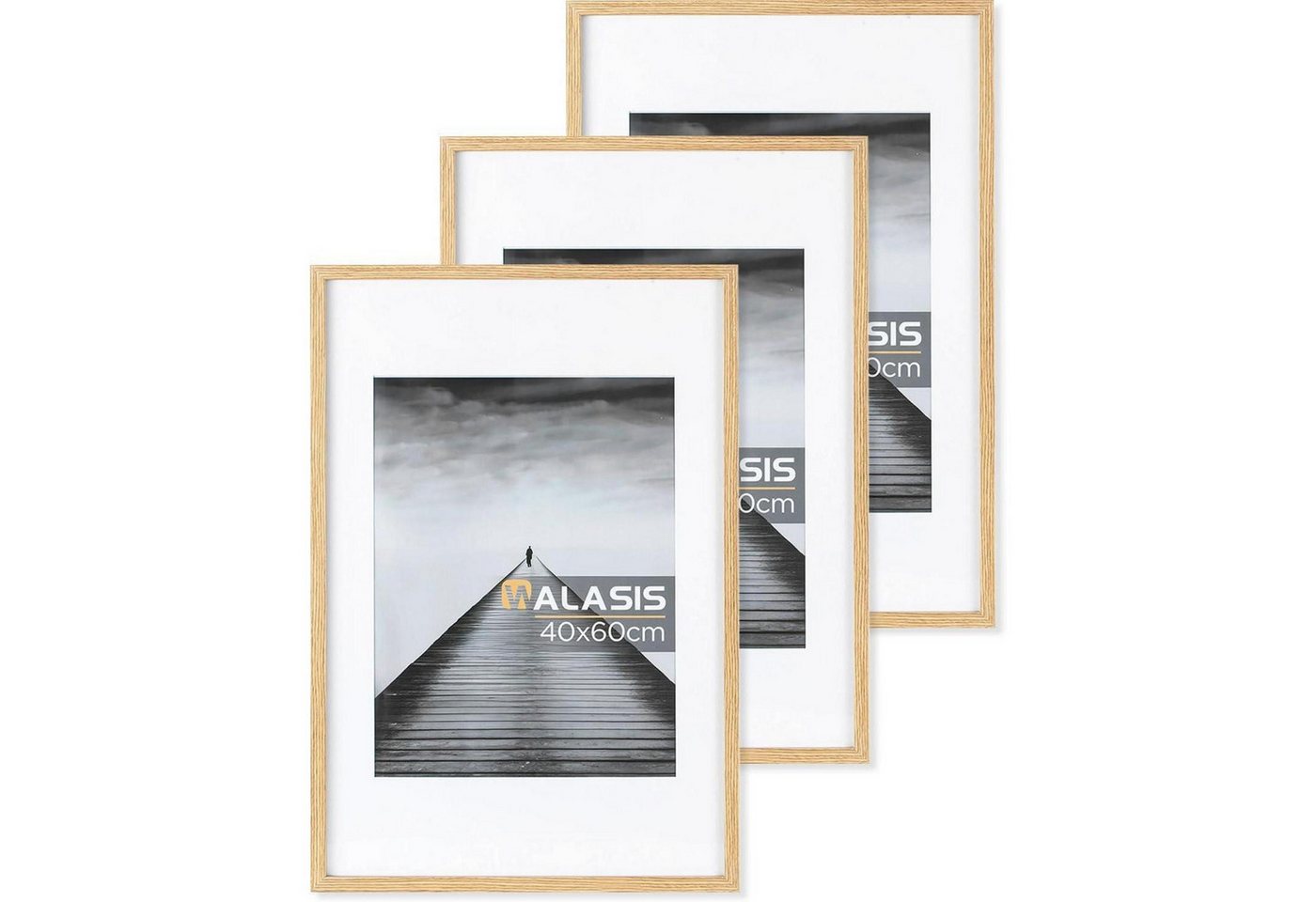 LuxusKollektion Bilderrahmen-Set Bilderrahmen 40x60 Holz Passepartout Acrylglas 3er Set Natur 40x60 von LuxusKollektion