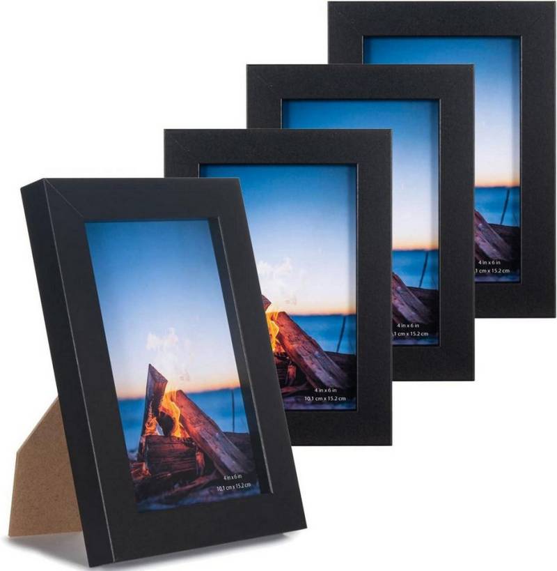 LuxusKollektion Bilderrahmen-Set Bilderrahmen 4er Set Schwarz 10x15cm MDF Acrylglas Rahmen für von LuxusKollektion