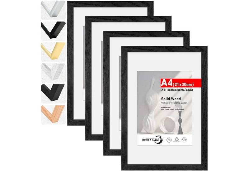 LuxusKollektion Bilderrahmen-Set Bilderrahmen 4x A4 21x30cm Schwarz Holz Schwarz A4(21x29,7cm) 4x von LuxusKollektion
