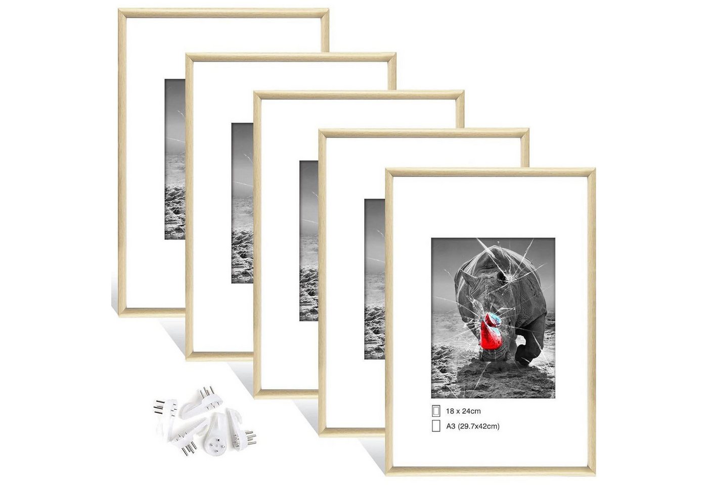 LuxusKollektion Bilderrahmen-Set Bilderrahmen 5er Plexiglas hoch quer Eiche Holz A3 29,7x42 cm 5x von LuxusKollektion