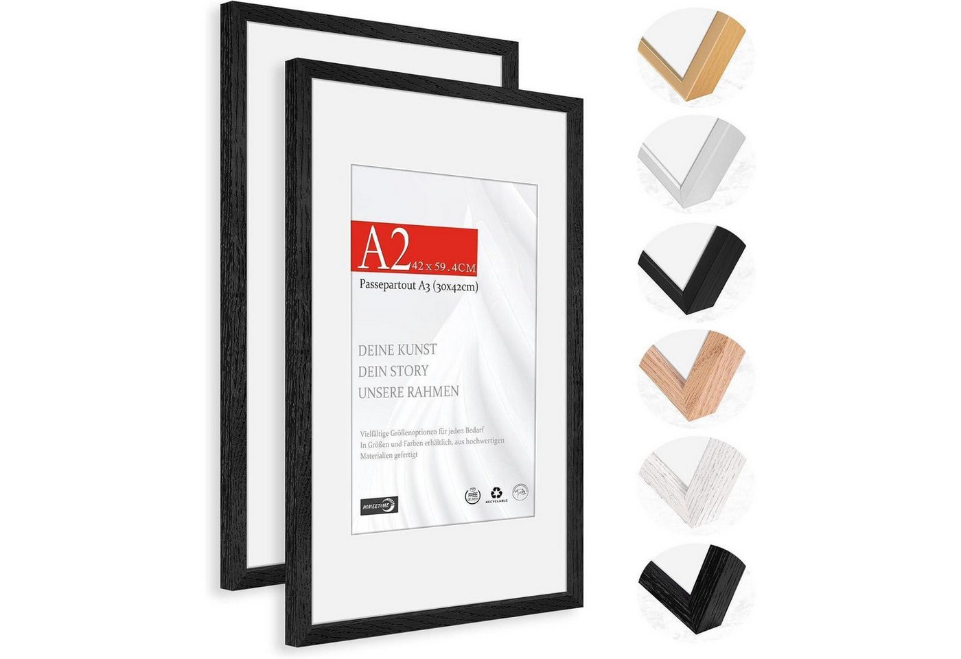 LuxusKollektion Bilderrahmen-Set Bilderrahmen A2 42x59cm Eiche Holz Schwarz A2(42x59,4cm) 2x von LuxusKollektion