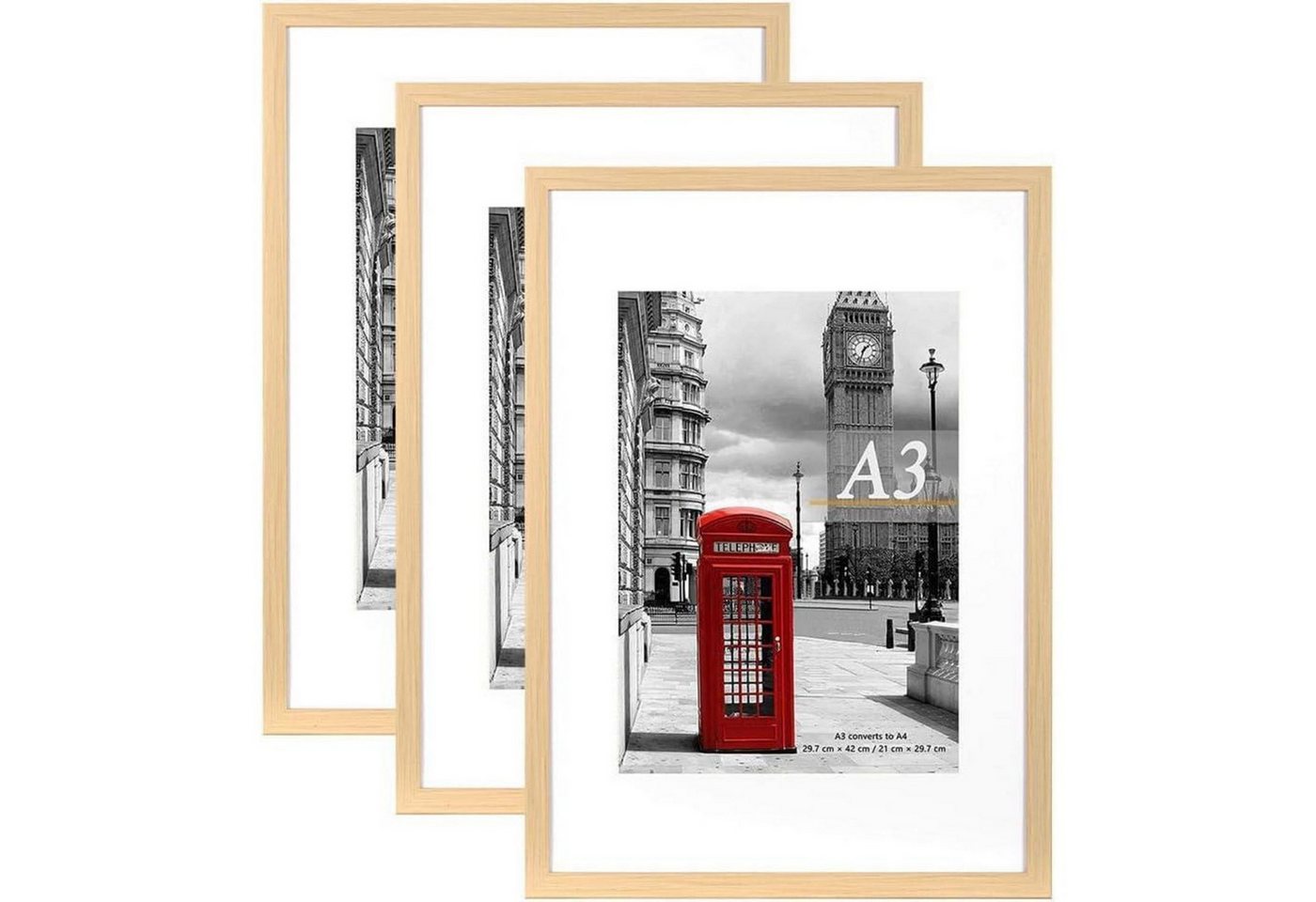 LuxusKollektion Bilderrahmen-Set Bilderrahmen A3 Passepartout A4 3er Set Natur Wandmontage A3-3P natur von LuxusKollektion