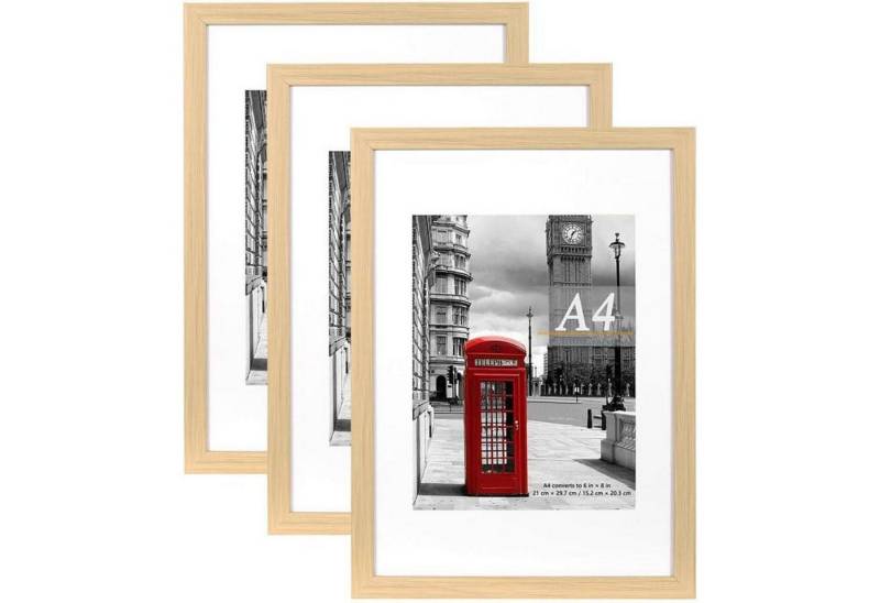 LuxusKollektion Bilderrahmen-Set Bilderrahmen A4 Passepartout 3er freistehend Wandmontage A4-3P natur von LuxusKollektion
