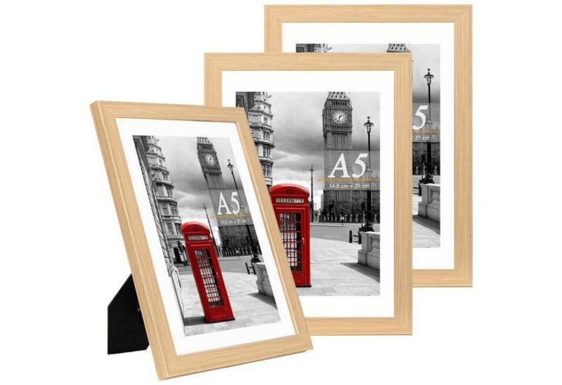 LuxusKollektion Bilderrahmen-Set Bilderrahmen A5 3er Set Natur freistehend Wandmontage A5-3P natur von LuxusKollektion