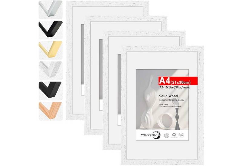 LuxusKollektion Bilderrahmen-Set Bilderrahmen DIN A4 Passepartout Holz Weiß A4(21x29,7cm) 4x von LuxusKollektion