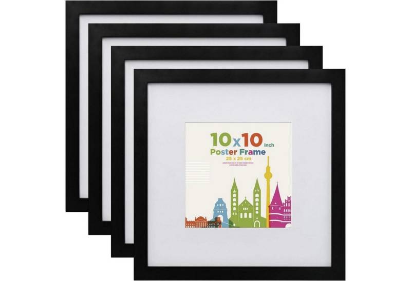 LuxusKollektion Bilderrahmen-Set Bilderrahmen Holz Acrylglas Passepartout 15x15 25x25 cm 4er Schwarz von LuxusKollektion