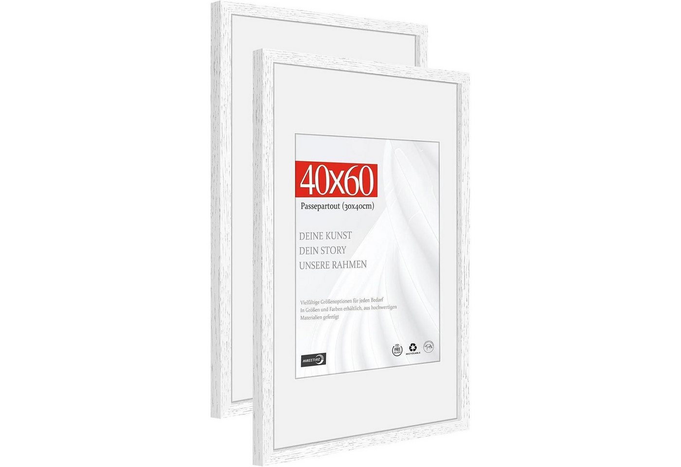 LuxusKollektion Bilderrahmen-Set Bilderrahmen Passepartout 30x40cm Eiche Holz Weiß 40x60cm 2x von LuxusKollektion