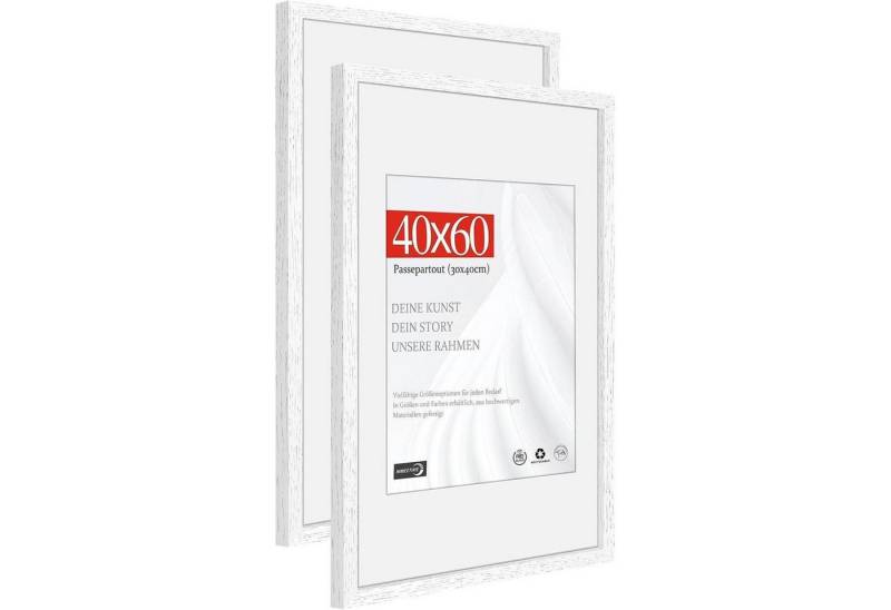 LuxusKollektion Bilderrahmen-Set Bilderrahmen Passepartout 30x40cm Eiche Holz Weiß 40x60cm 2x von LuxusKollektion