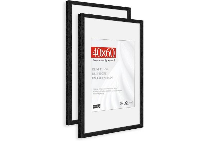 LuxusKollektion Bilderrahmen-Set Bilderrahmen Passepartout Fotos 30x40cm Holz Schwarz 40x60cm 2x von LuxusKollektion
