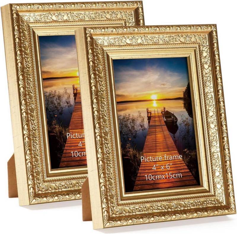 LuxusKollektion Bilderrahmen-Set Bilderrahmen Vintage Gold 10x15cm 2er Set Echtglas Wohnzimmer von LuxusKollektion