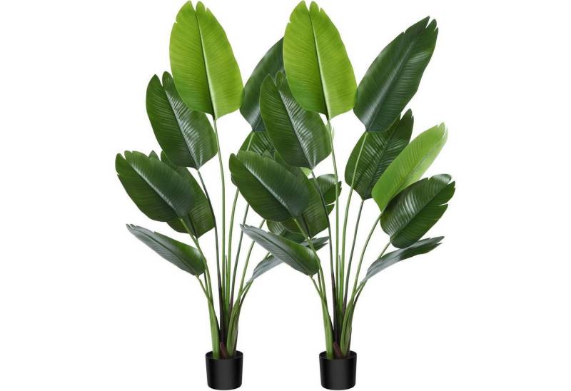 LuxusKollektion Blumenampel Künstliche Paradiesvogel Pflanze 120cm Tropische Palme 8 Blätter Topf von LuxusKollektion