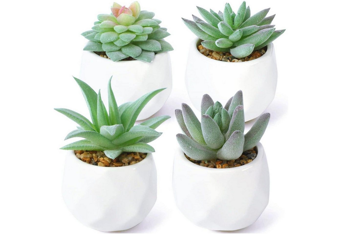 LuxusKollektion Blumenampel Kunstpflanzen Mini Sukkulenten 4er Topf Deko Wohnzimmer Grün von LuxusKollektion