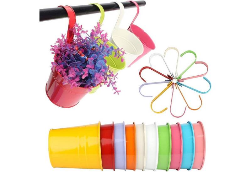 LuxusKollektion Blumentopf Blumentöpfe zum Aufhängen Metall Bunt 10Stück Garten Töpfe Balkon Zaun von LuxusKollektion