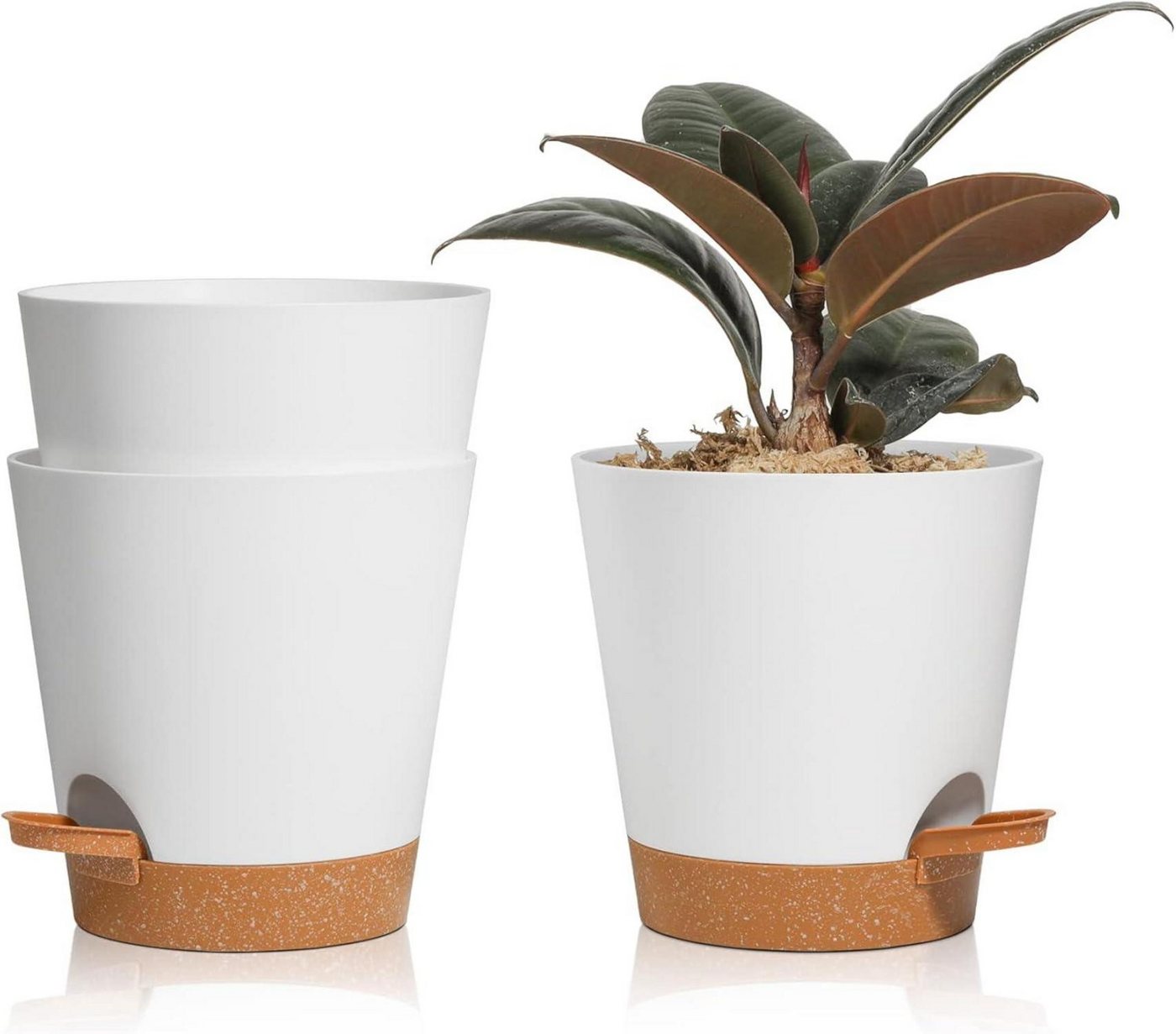 LuxusKollektion Blumentopf Blumentopf mit Selbstbewässerung 14cm 3er-Set Weiß für Innen- und von LuxusKollektion