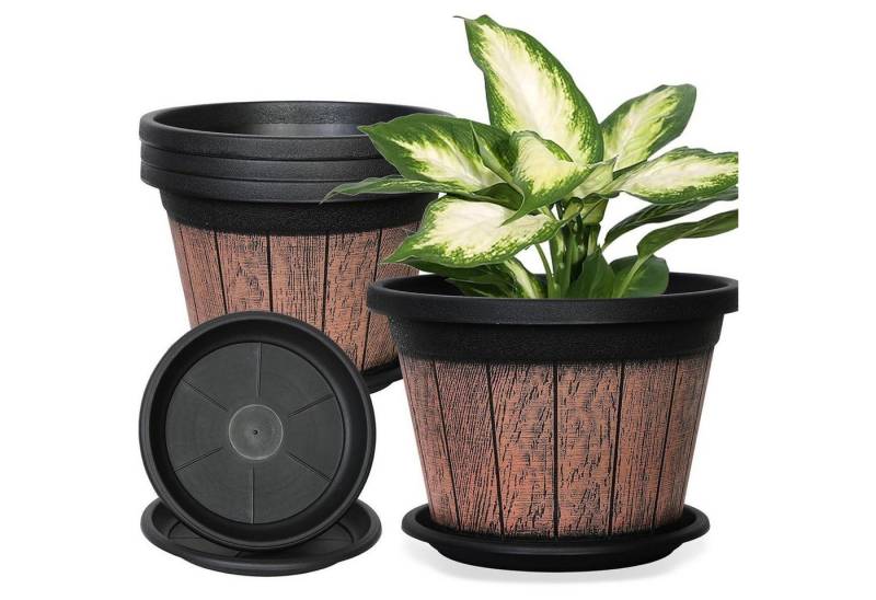 LuxusKollektion Blumentopf Pflanztöpfe 3er Kunststoff Weinfass Runde Blumentöpfe von LuxusKollektion