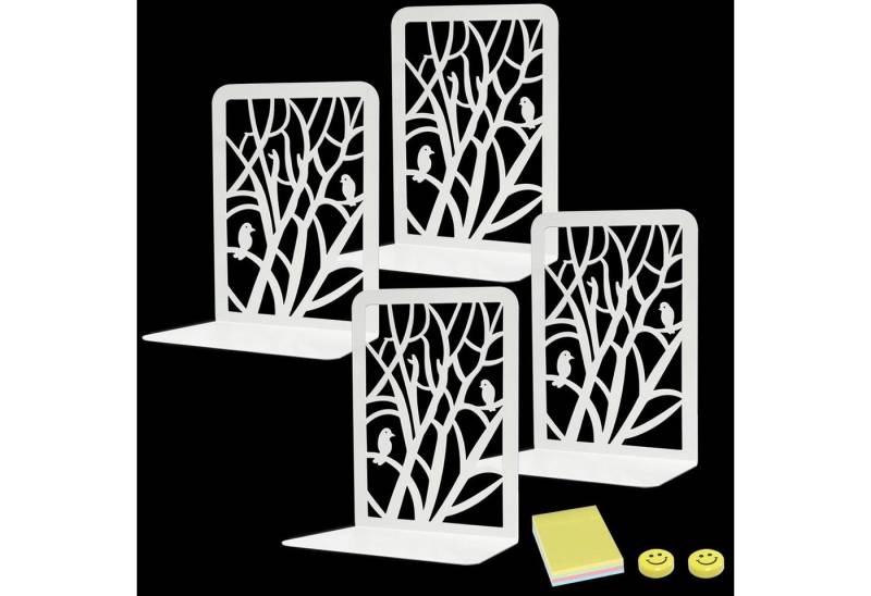 LuxusKollektion Buchstütze Buchstütze Metall Baum Vogel Weiß 2 Paar Bücher Halter designer von LuxusKollektion