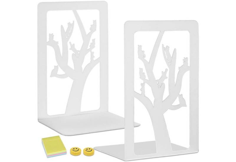 LuxusKollektion Buchstütze Buchstütze Metall Weiß Baum Katze 1 Paar Bücher Kinderzimmer von LuxusKollektion