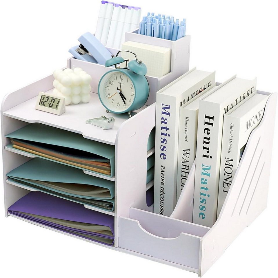 LuxusKollektion Büro-Set Holz Briefablage Stifthalter 7-Fach Organizer Weiß Stapelbar LuxusKollektion Büro-Set Holz Briefablage Stifthalter 7-Fach Organizer Weiß Stapelbar von LuxusKollektion