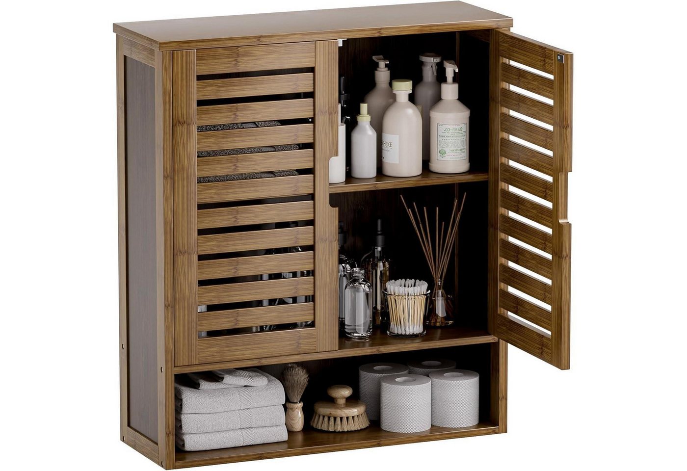 LuxusKollektion Büromöbel-Set Badezimmerschrank Wandmontage Bambus Toilette Türen Regale Walnuss von LuxusKollektion