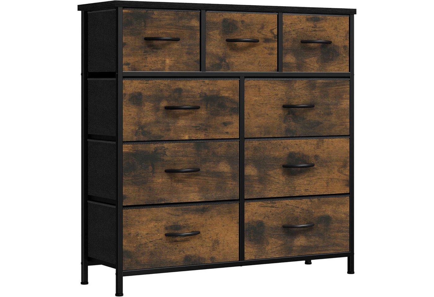 LuxusKollektion Büromöbel-Set Kommode 9 Stoffschubladen Griffe Schlafzimmer Rustikal Braun von LuxusKollektion