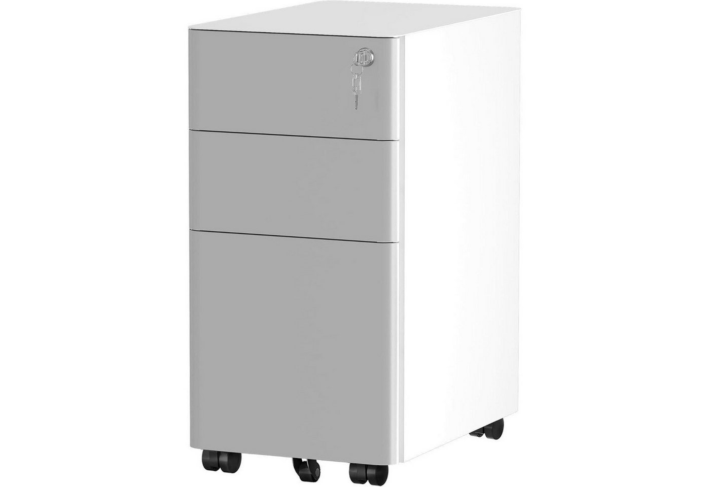 LuxusKollektion Büromöbel-Set Rollcontainer 3 Schubladen Metall abschließbar A4 Rollen Weiß Grau von LuxusKollektion