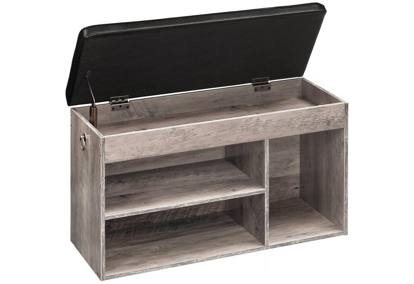 LuxusKollektion Büromöbel-Set Schuhbank Sitzbank gepolstert 3 offene Fächer Vintagegreige schwarz von LuxusKollektion