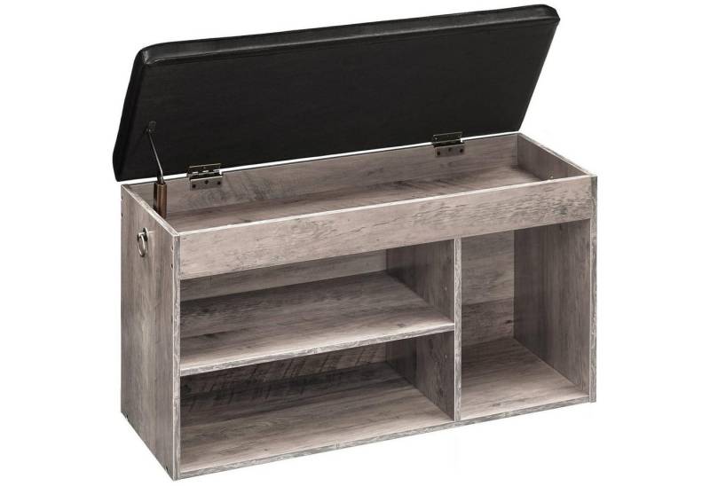 LuxusKollektion Büromöbel-Set Schuhbank Sitzbank gepolstert 3 offene Fächer Vintagegreige schwarz von LuxusKollektion