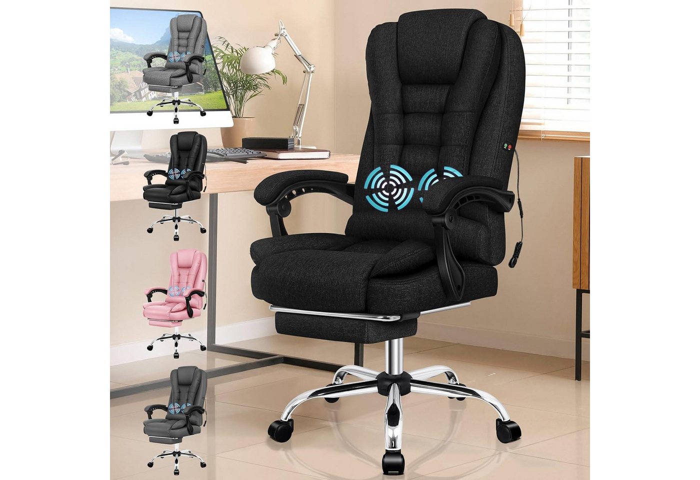 LuxusKollektion Bürostuhl Bürostuhl Gamingstuhl Exavior - Schwarz (Leinen) 2-Punkt-Massage von LuxusKollektion