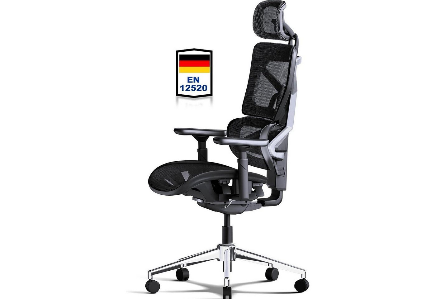 LuxusKollektion Bürostuhl Bürostuhl ergonomisch 200kg 4D Reliefback Pro3 (Schwarz) Netzsitz von LuxusKollektion