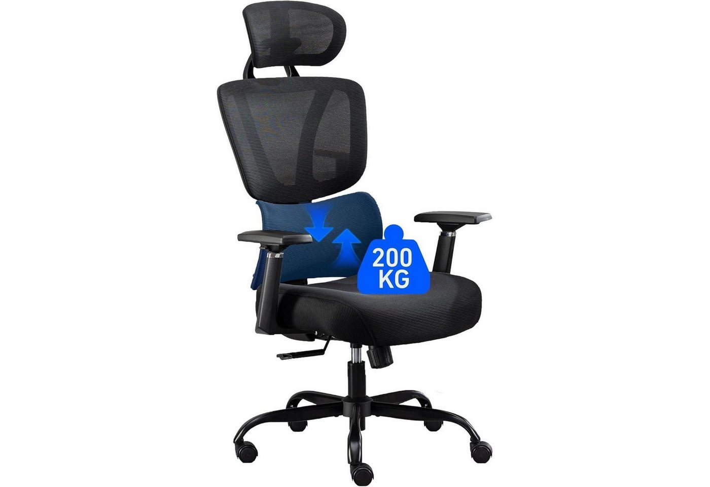 LuxusKollektion Bürostuhl Bürostuhl ergonomisch 200kg Lendenwirbelstütze 3D Armlehnen Schwarz LuxusKollektion Bürostuhl Bürostuhl ergonomisch 200kg Lendenwirbelstütze 3D Armlehnen Schwarz von LuxusKollektion