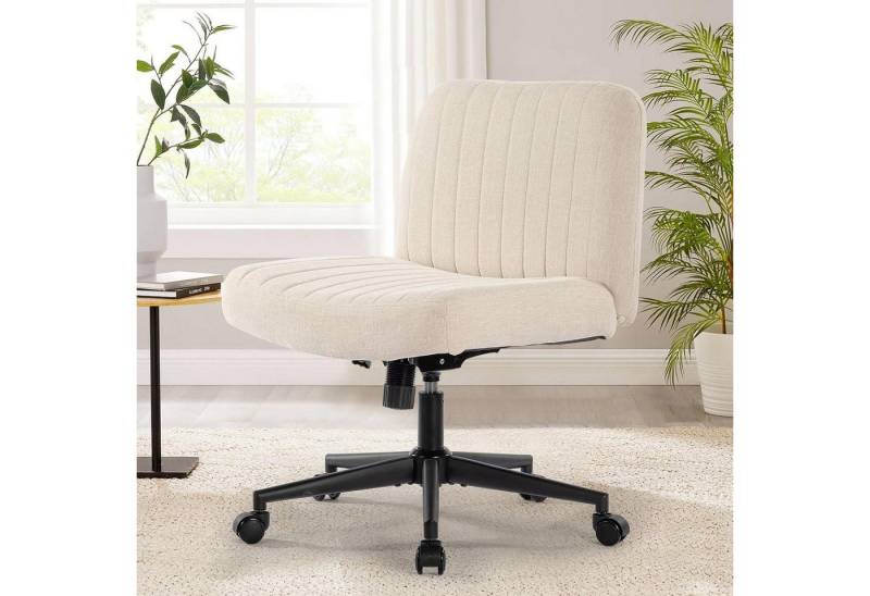 LuxusKollektion Bürostuhl Bürostuhl ohne Armlehnen höhenverstellbar mit Rollen Drehstuhl Beige von LuxusKollektion