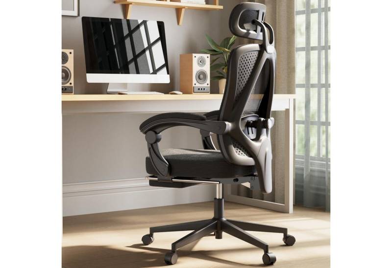 LuxusKollektion Bürostuhl Ergonomischer Bürostuhl mit Kopfstütze und Fußstütze, Schwarz von LuxusKollektion