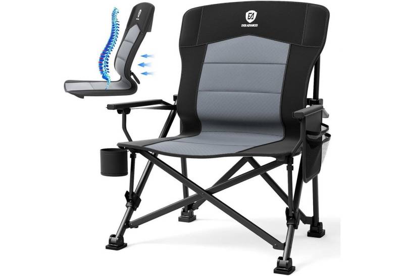 LuxusKollektion Campingstuhl Campingstuhl Faltbar 230kg XL 62cm Schwarz Lendenwirbelstütze von LuxusKollektion