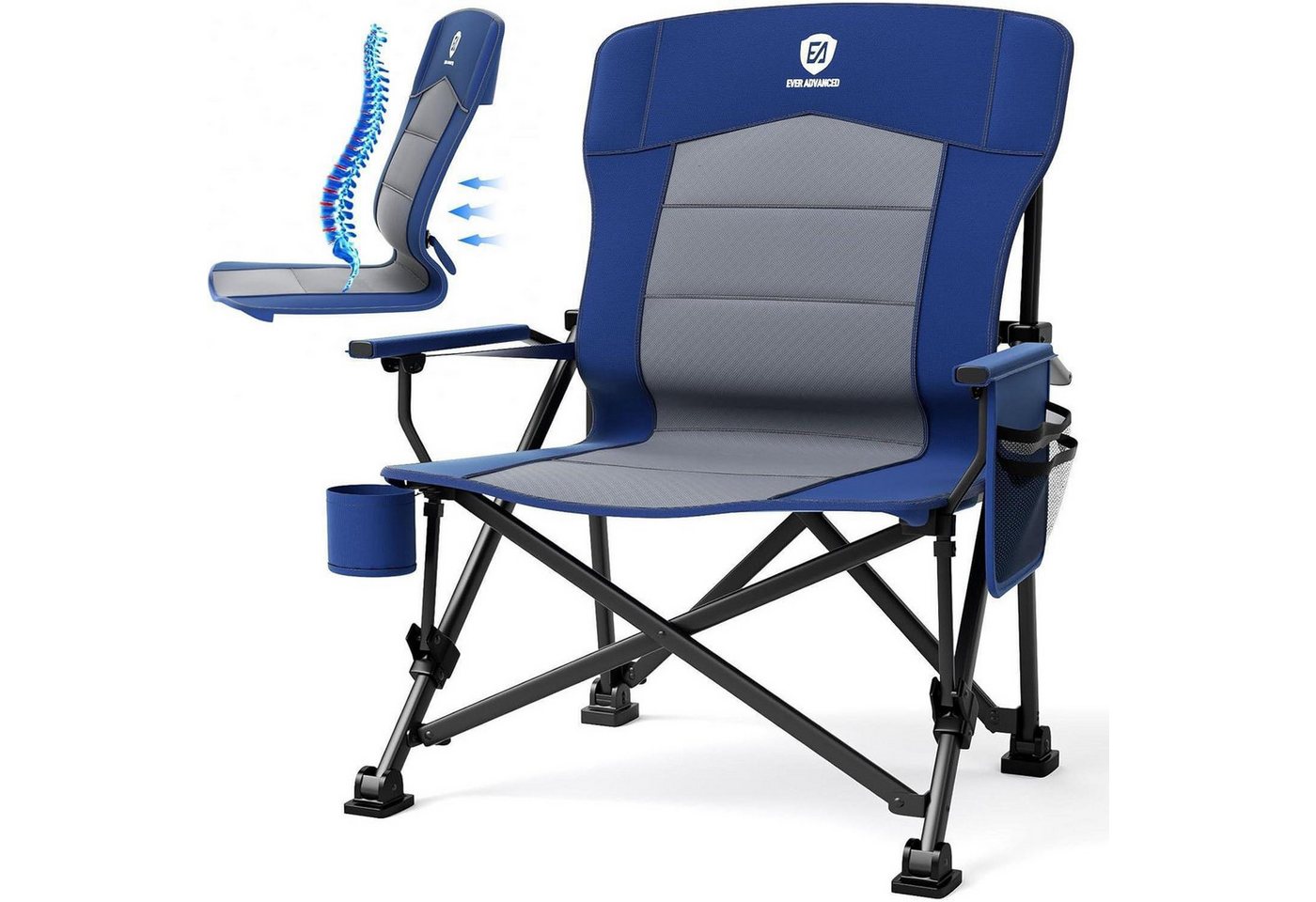 LuxusKollektion Campingstuhl Campingstuhl Faltbar XL 230kg 62cm Klappstuhl Blau Lendenwirbelstütze LuxusKollektion Campingstuhl Campingstuhl Faltbar XL 230kg 62cm Klappstuhl Blau Lendenwirbelstütze von LuxusKollektion