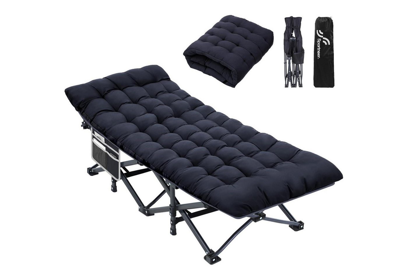 LuxusKollektion Campingstuhl Feldbett Klappbett Matratze Campingbett Tragfähigkeit schwarz schwarz von LuxusKollektion